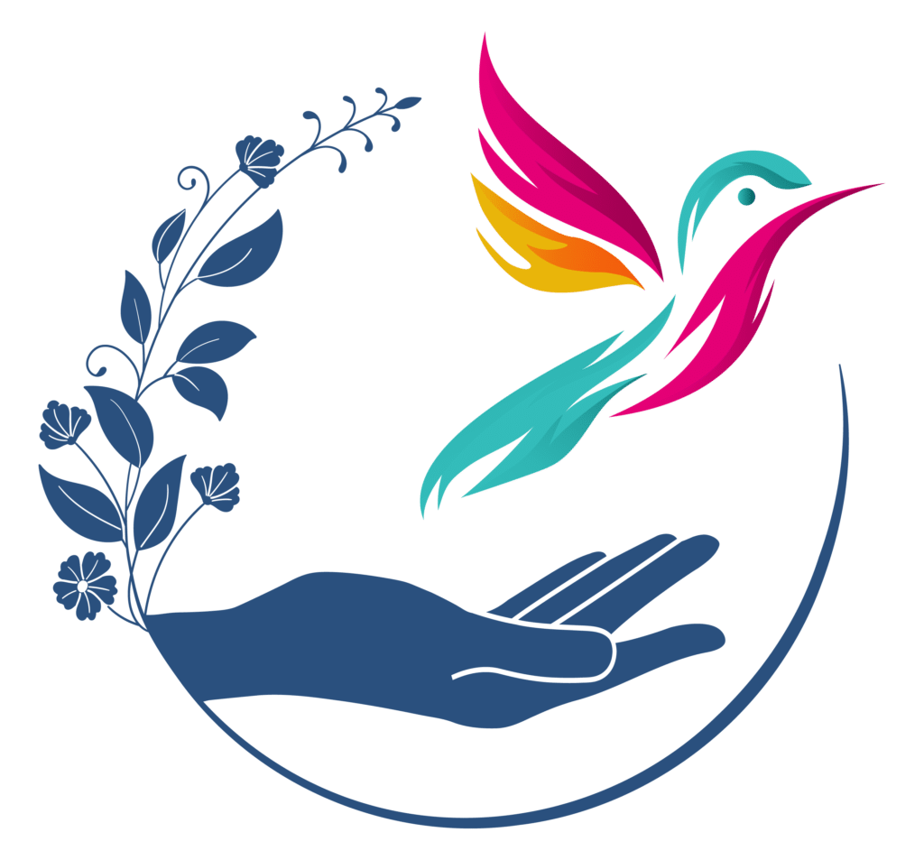 Logo Séverine Wiss : colibri et main